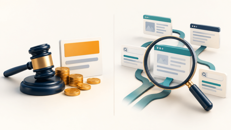 Paid advertising auction compared with organic search results